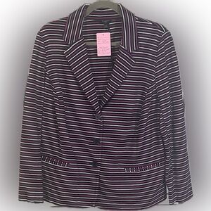 Talbots Striped Blazer 2X Plus Size Black Pink Career Jacket